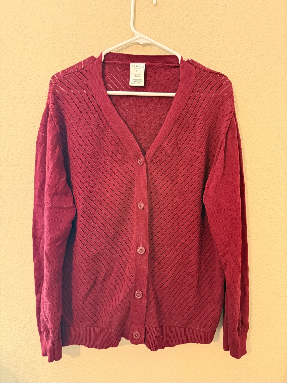 Burgundy V-Neck Button-Front Cardigan Sweater